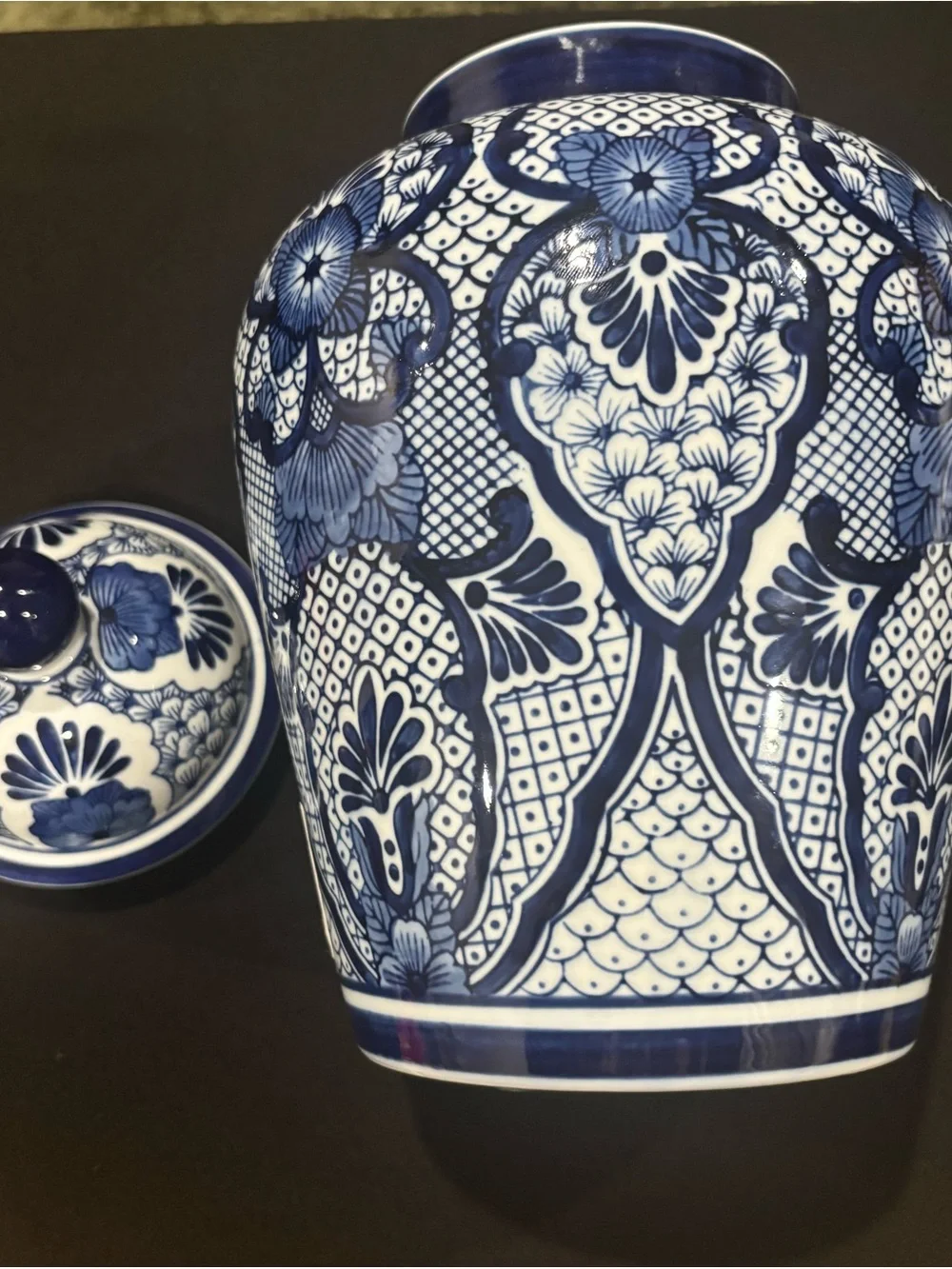 Pier 1 Imports Asian Inspired Blue And White Jar with Lid 14